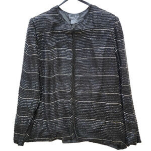 Laurence Kazar Silk Beaded Jacket Blazer - Black w/Black and Gold Beads - Large